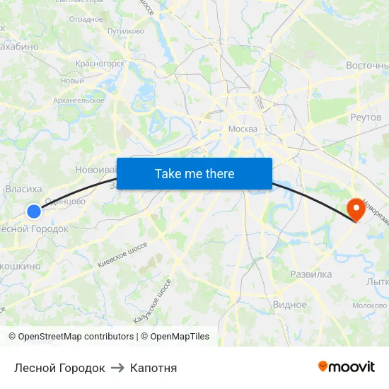 Лесной Городок to Капотня map