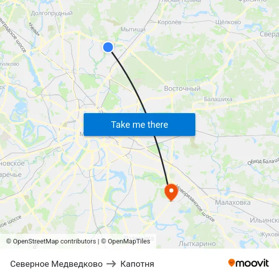 Северное Медведково to Капотня map