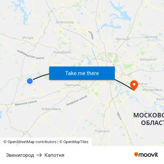 Звенигород to Капотня map