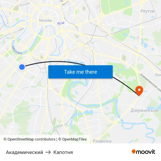 Академический to Капотня map