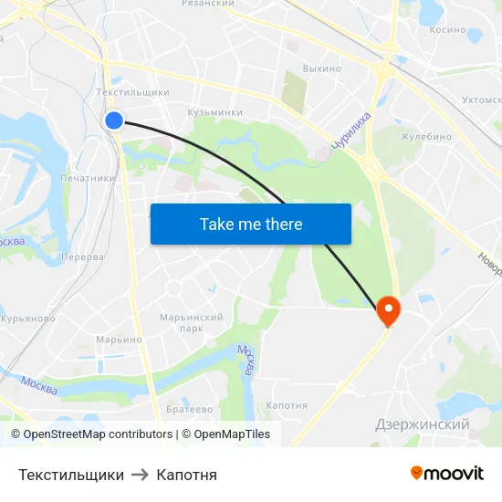 Текстильщики to Капотня map
