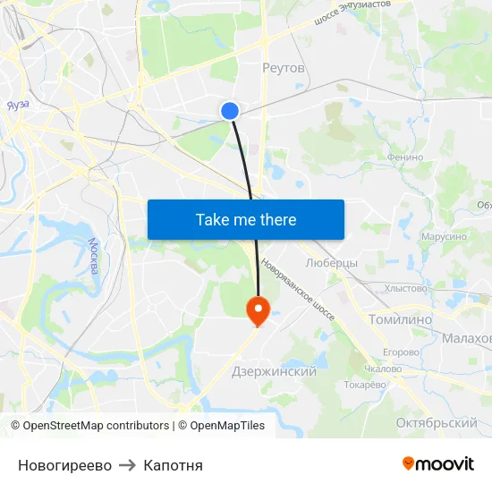 Новогиреево to Капотня map