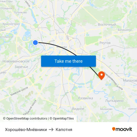Хорошёво-Мнёвники to Капотня map