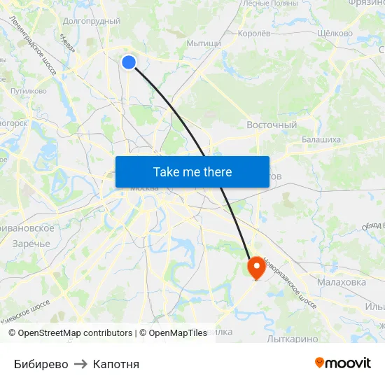 Бибирево to Капотня map