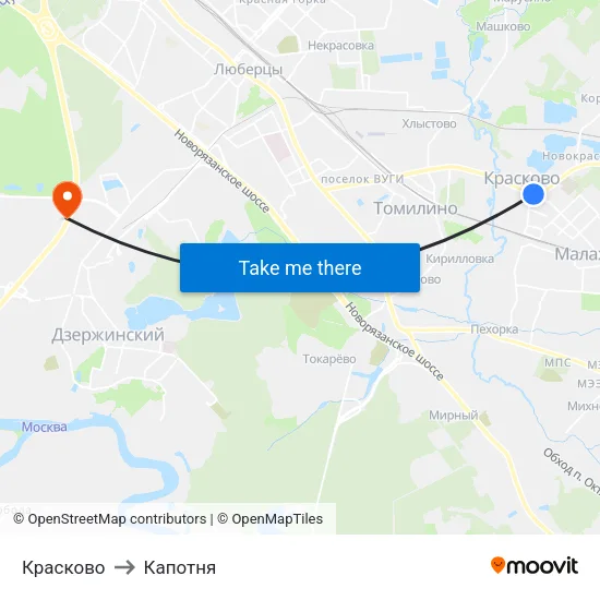 Красково to Капотня map