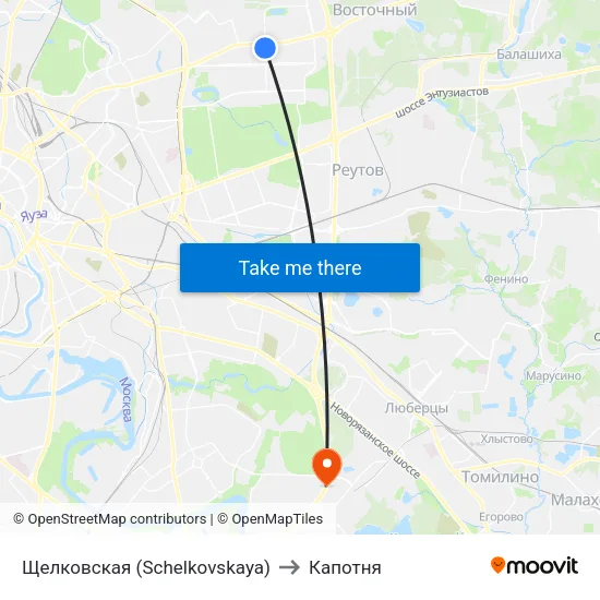 Щелковская (Schelkovskaya) to Капотня map