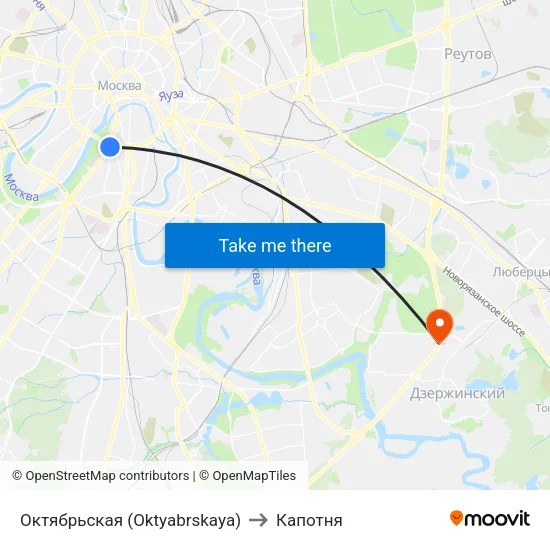 Октябрьская (Oktyabrskaya) to Капотня map