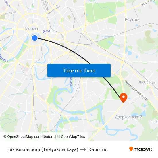Третьяковская (Tretyakovskaya) to Капотня map