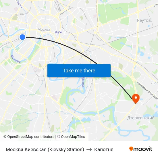 Москва Киевская (Kievsky Station) to Капотня map