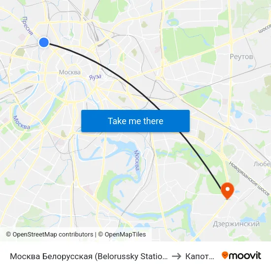 Москва Белорусская (Belorussky Station) to Капотня map