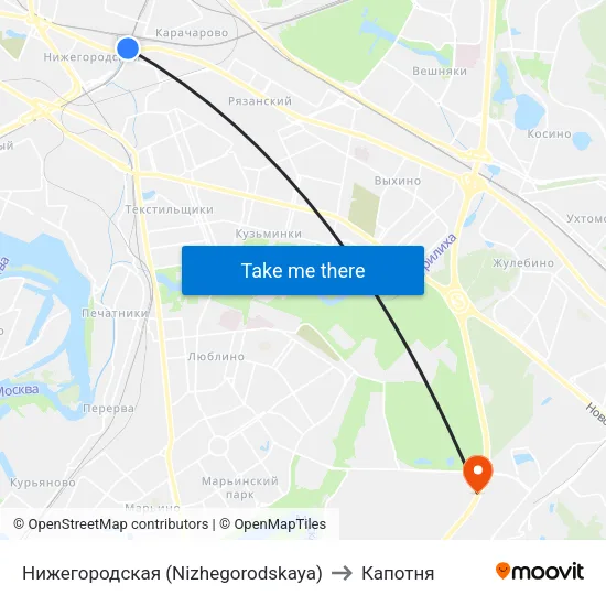 Нижегородская (Nizhegorodskaya) to Капотня map