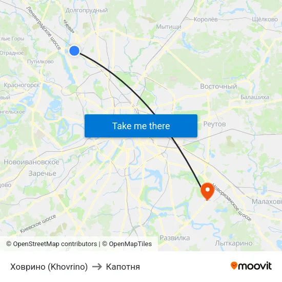Ховрино (Khovrino) to Капотня map