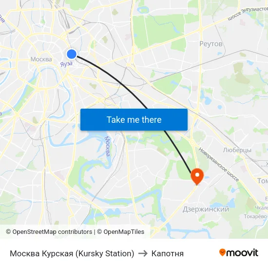 Москва Курская (Kursky Station) to Капотня map