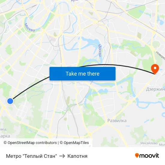 Метро "Теплый Стан" to Капотня map