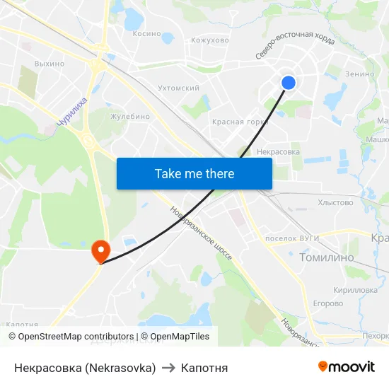Некрасовка (Nekrasovka) to Капотня map