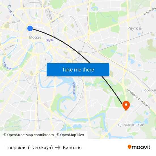 Тверская (Tverskaya) to Капотня map