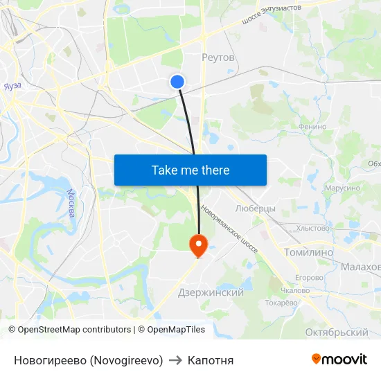 Новогиреево (Novogireevo) to Капотня map