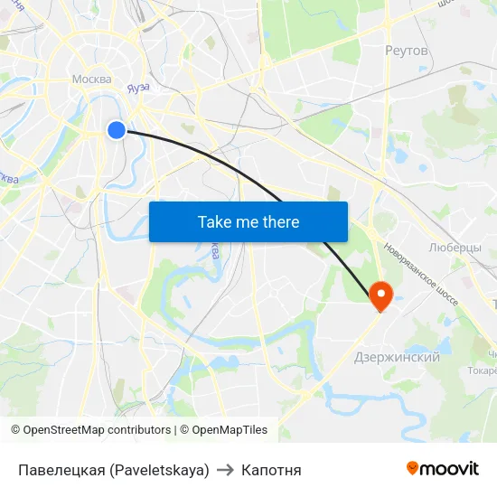 Павелецкая (Paveletskaya) to Капотня map
