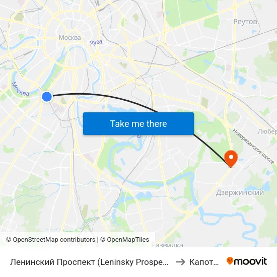 Ленинский Проспект (Leninsky Prospekt) to Капотня map
