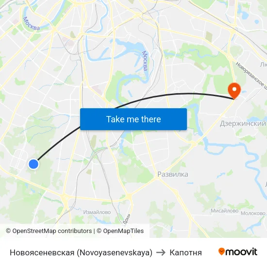 Новоясеневская (Novoyasenevskaya) to Капотня map