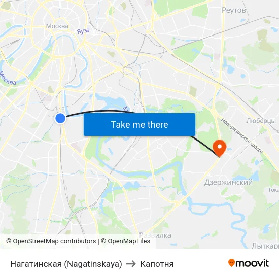 Нагатинская (Nagatinskaya) to Капотня map