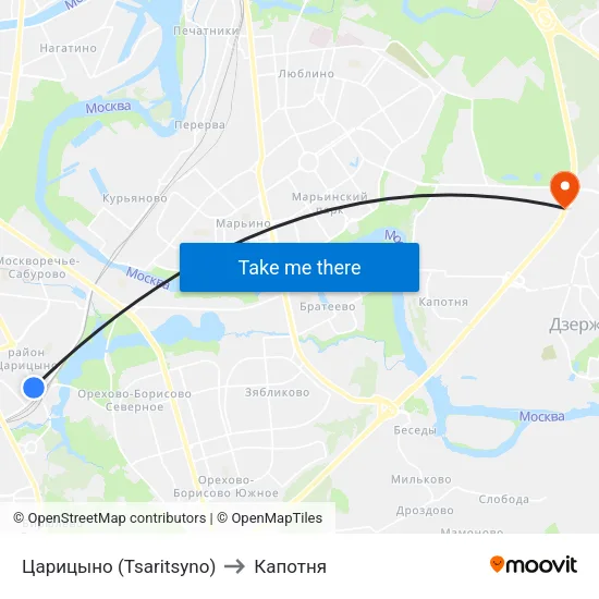 Царицыно (Tsaritsyno) to Капотня map