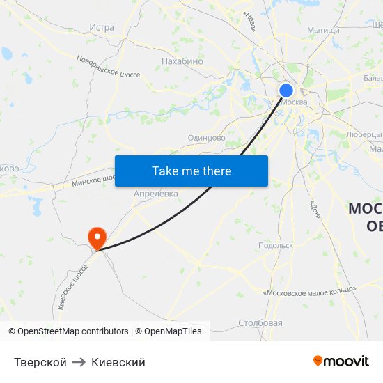 Тверской to Киевский map