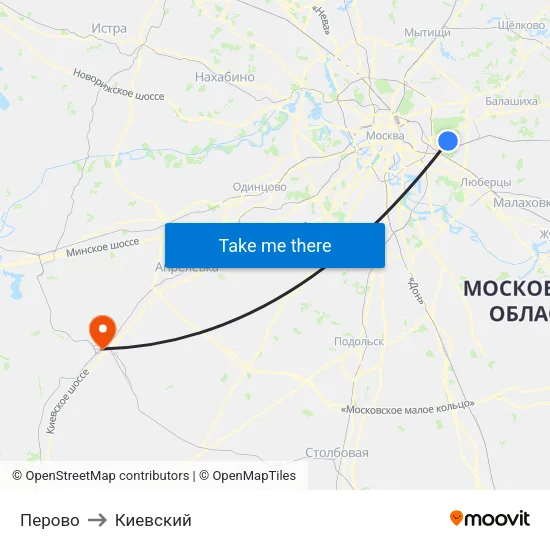 Перово to Киевский map
