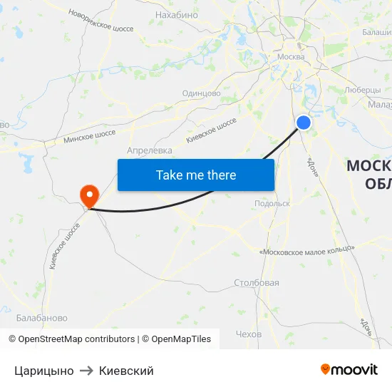 Царицыно to Киевский map