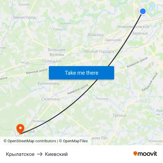 Крылатское to Киевский map