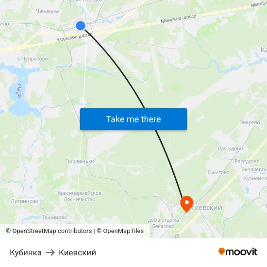 Кубинка to Киевский map