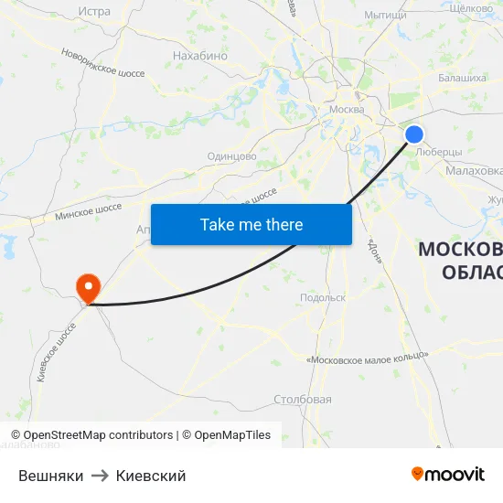 Вешняки to Киевский map