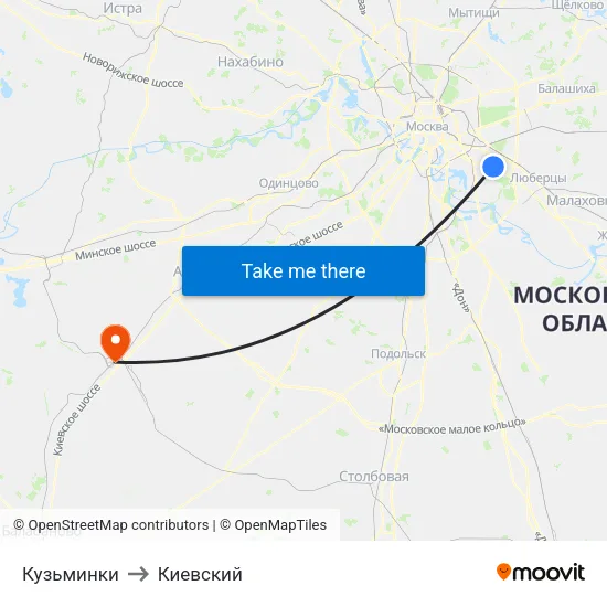 Кузьминки to Киевский map