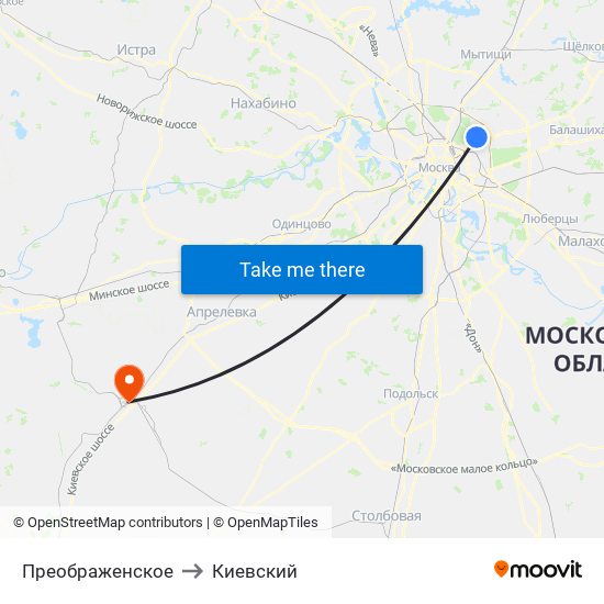 Преображенское to Киевский map