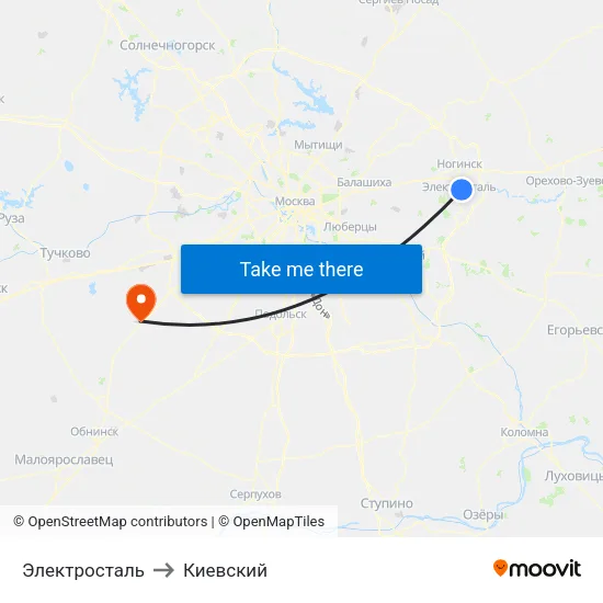 Электросталь to Киевский map