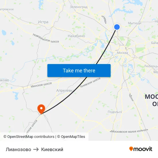 Лианозово to Киевский map