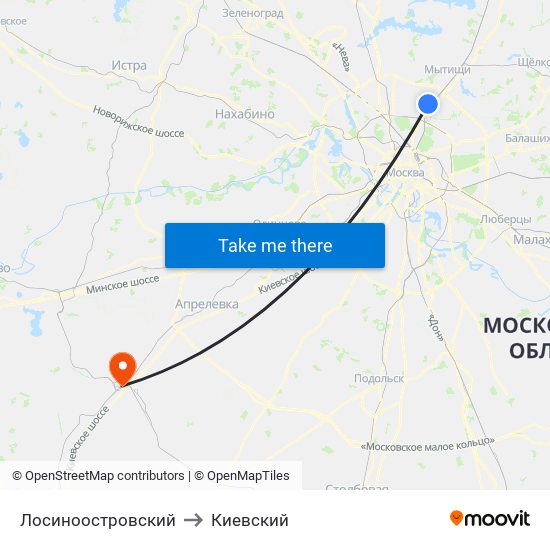 Лосиноостровский to Киевский map