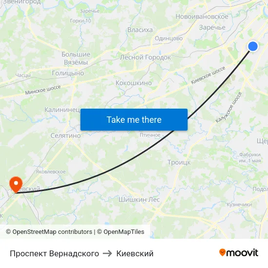 Проспект Вернадского to Киевский map