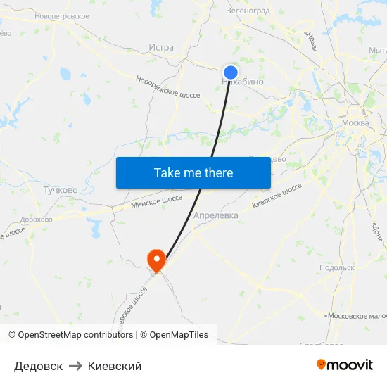 Дедовск to Киевский map