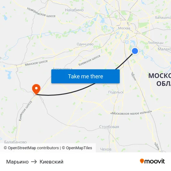 Марьино to Киевский map