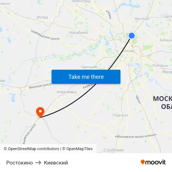 Ростокино to Киевский map