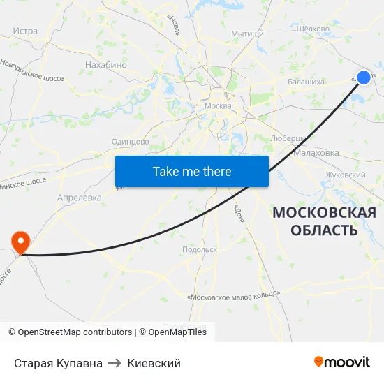 Старая Купавна to Киевский map