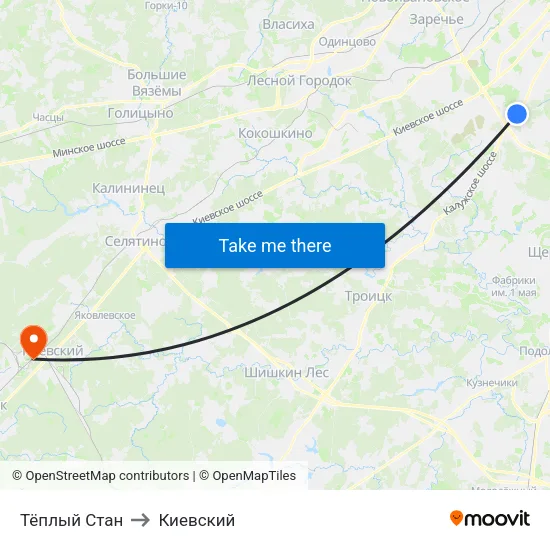 Тёплый Стан to Киевский map