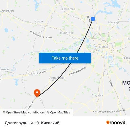 Долгопрудный to Киевский map