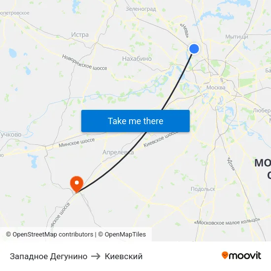 Западное Дегунино to Киевский map