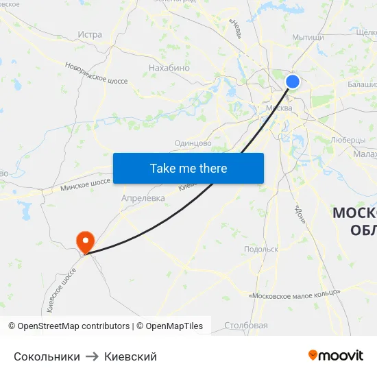 Сокольники to Киевский map