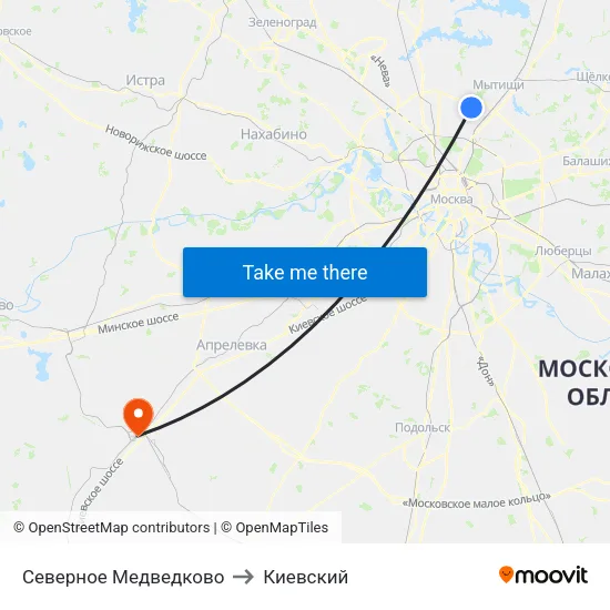 Северное Медведково to Киевский map