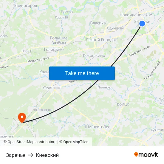Заречье to Киевский map