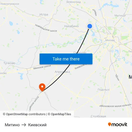 Митино to Киевский map