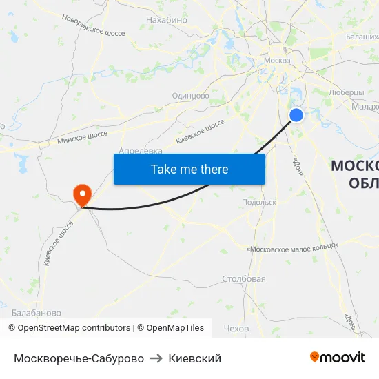Москворечье-Сабурово to Киевский map